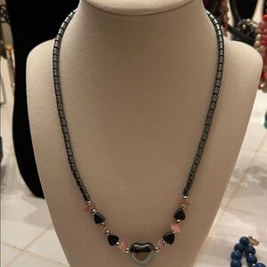 Chic Heart Necklace with Black and Pink Accents